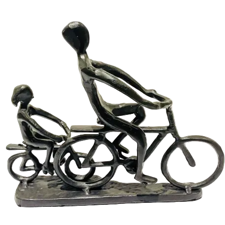 Dad & Child Cycling. Welded Steel Art