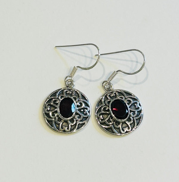 Celtic design Garnet Silver Hook earrings (GJ03)