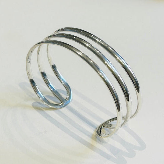 Triband Sterling Silver Cuff Bangle (GJ01)