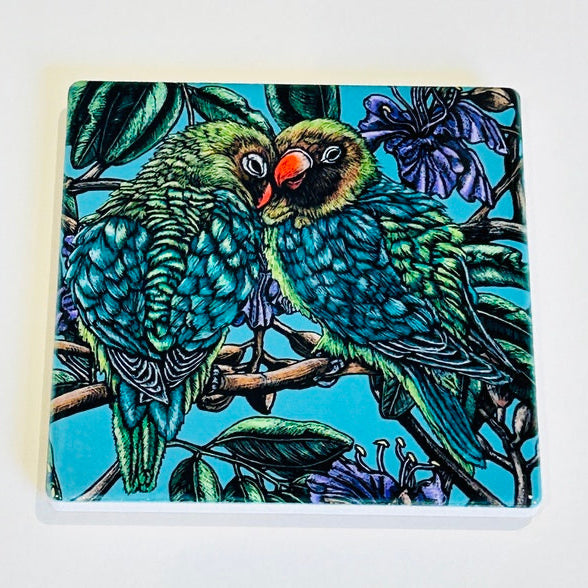 Lovebirds 2 ceramic Coaster