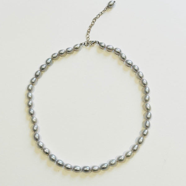 Oval Grey Pearl Necklace  (PO30)