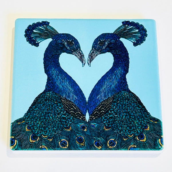 Peacock Lovers ceramic Coaster