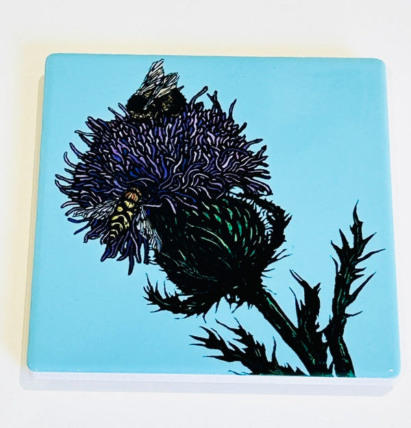 Thistle & Bees ceramic Coaster
